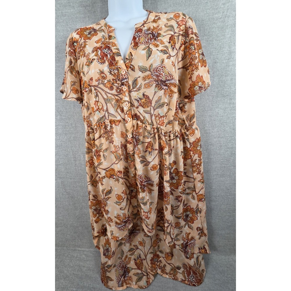 TORRID 00 Womens 10 High Low Button Up Blouse Earthy Floral Cottagecore Festival